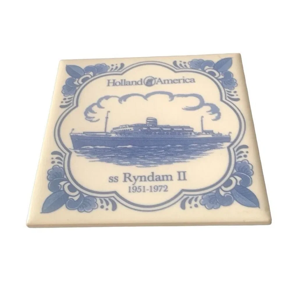Vintage Holland America Line Delft SS Ryndam Ii 1951-1972 Ceramic Tile Coaster